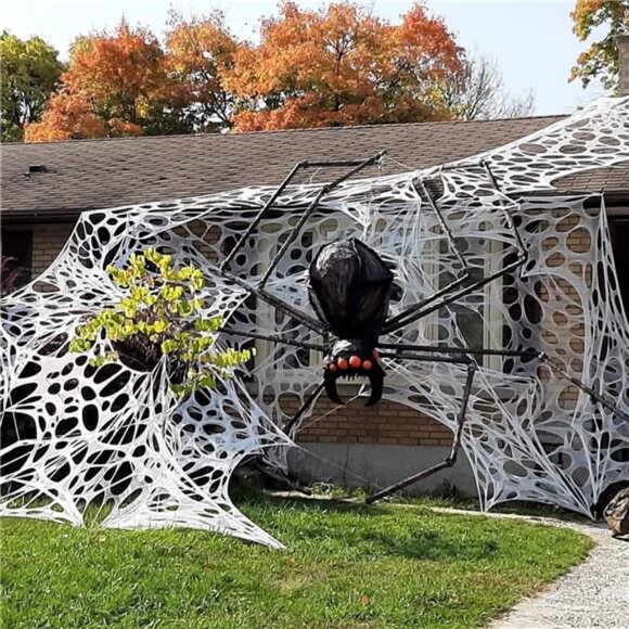 Spider Web Halloween Decorations Outdoor, Stretchy 450 sqft Halloween Spider - Picture 1 of 7